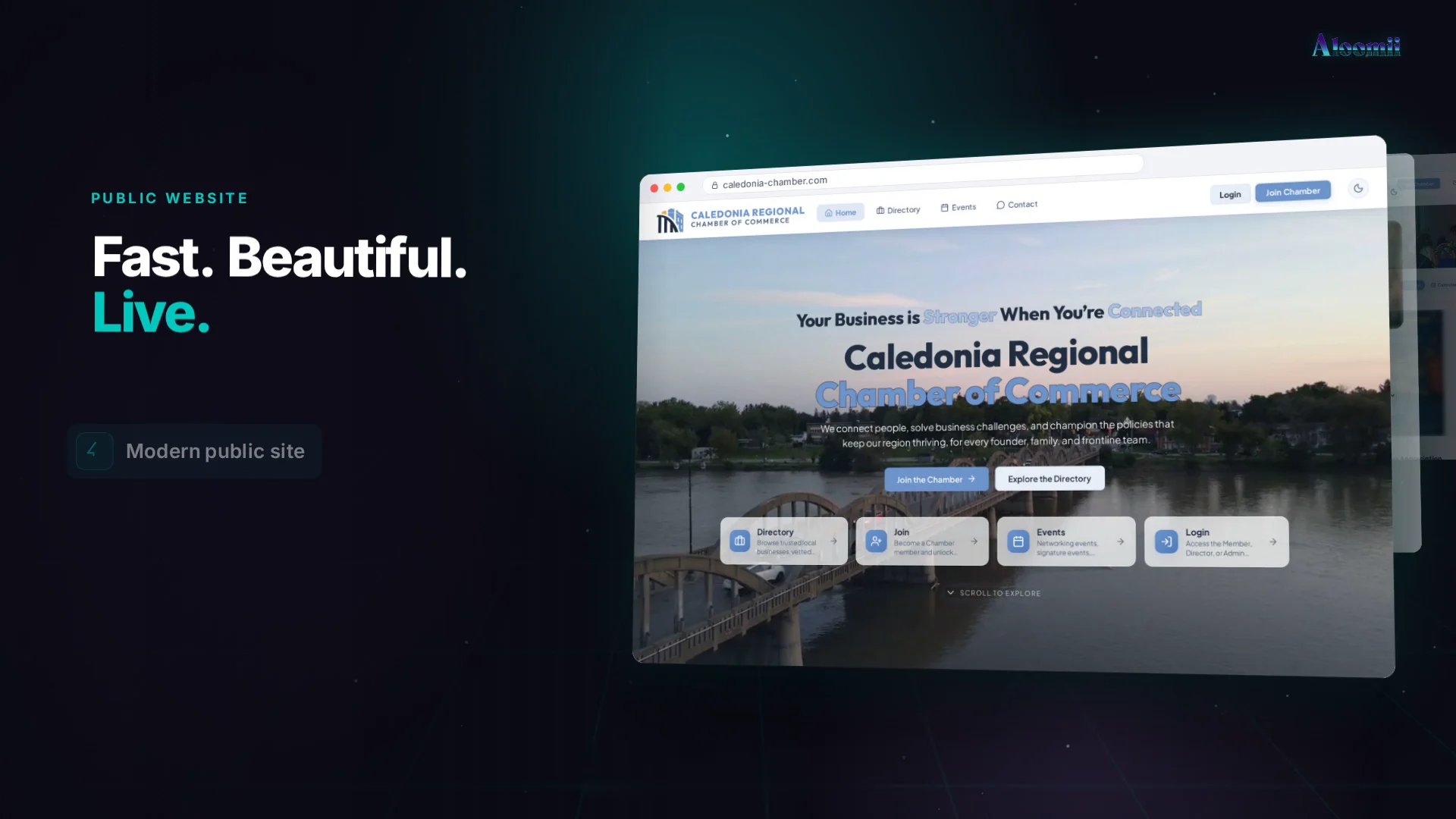 Caledonia Chamber public website shown in the platform launch video