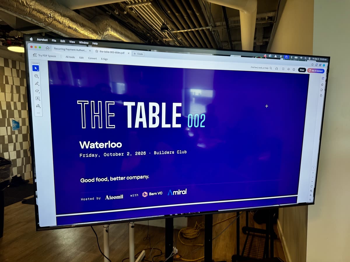 The Table 002 title slide: Waterloo, Builders Club, October 2, 2026